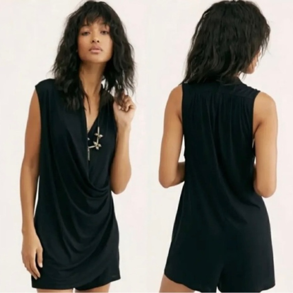 Free People Beach Travel Romper Shorts Relax Wrap Comfortable Black Womens Small